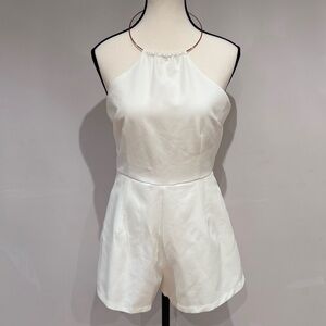 White Romper with Rose Gold Halter and Pockets